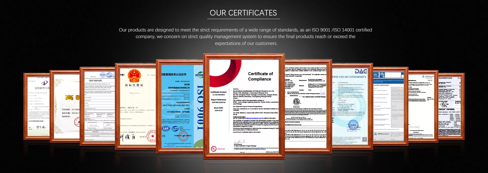 UL, ETL, TUV, CB certificates of LED strip light, LED neon light and LED linear light, BlueVision LED