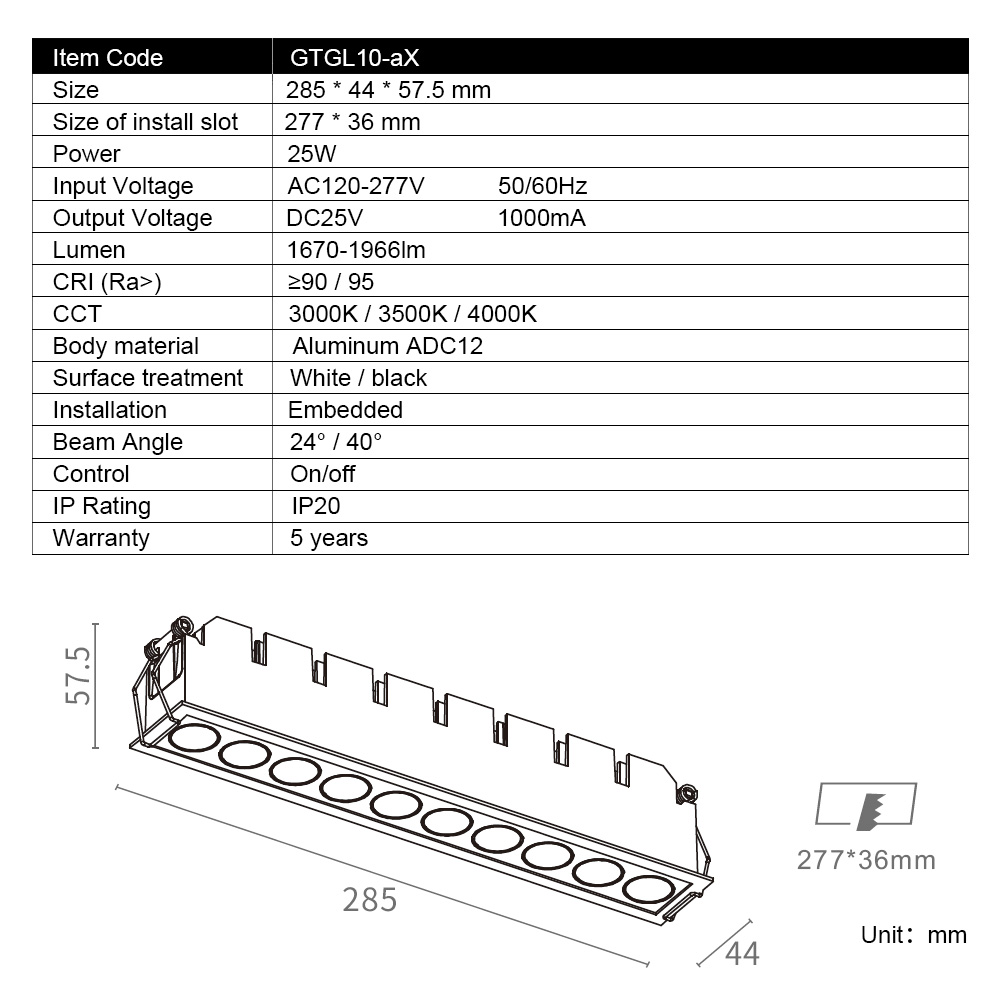 Grille Light : GTGL series Rim Embedded 24°/40° GTGL10-aX - China LED ...