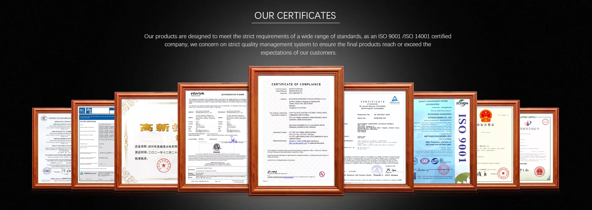 UL, ETL, TUV, CB certificates of LED strip light, LED neon light and LED linear light, BlueVision LED